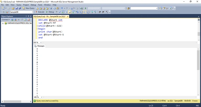 ASCII Values Of Alphabets And Number In SQL Server