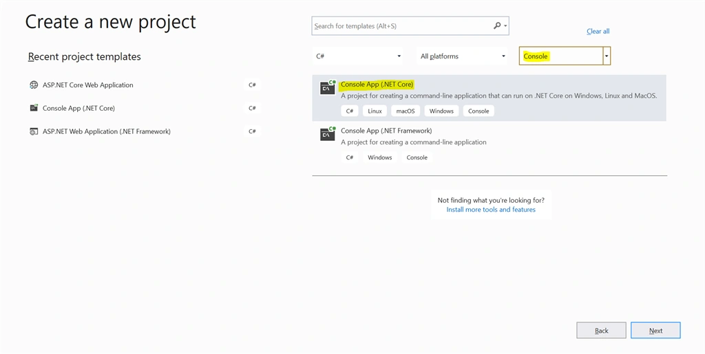 create a new asp.net core project using visual studio