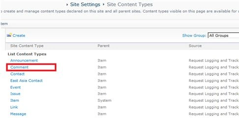 Site Content Type column