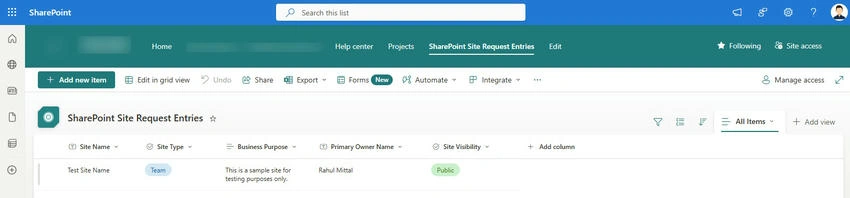 List entry