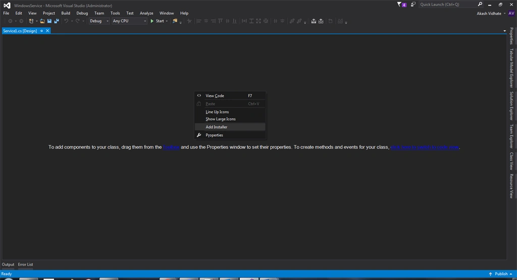 Add installer in windows service