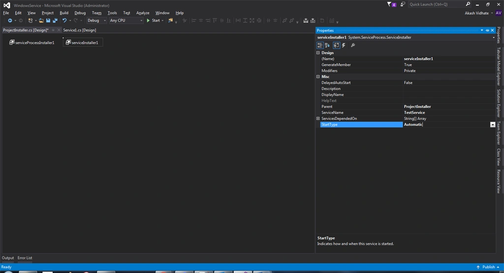 Change start type of windows service