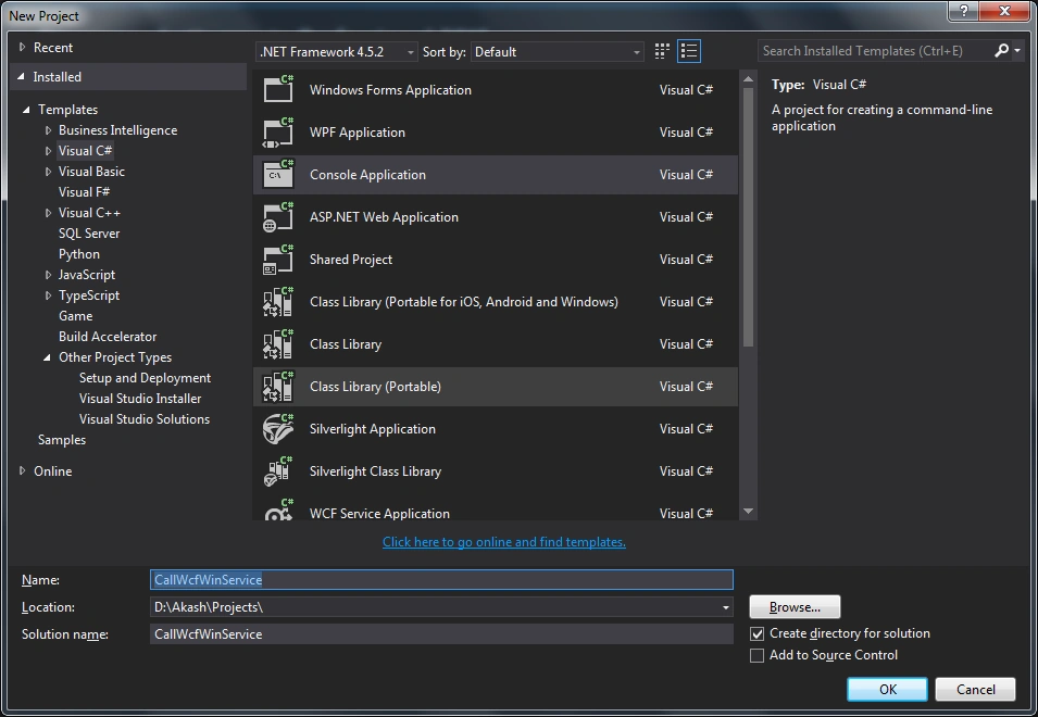 Create new console application