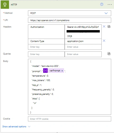 Implementation of ChatGPT in Power Automate