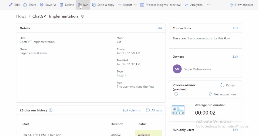 Implementation of ChatGPT in Power Automate
