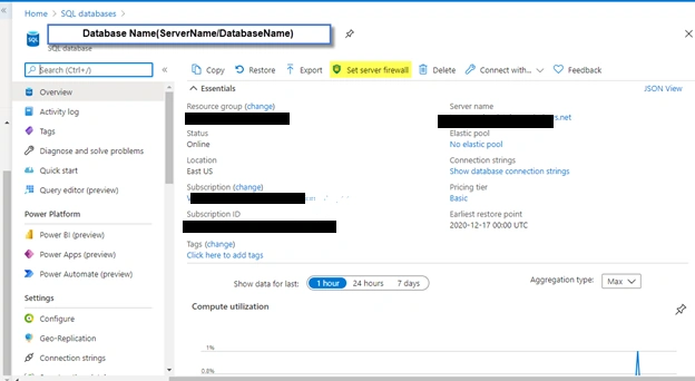 Access Control Through Firewall in Existing Azure SQL Database