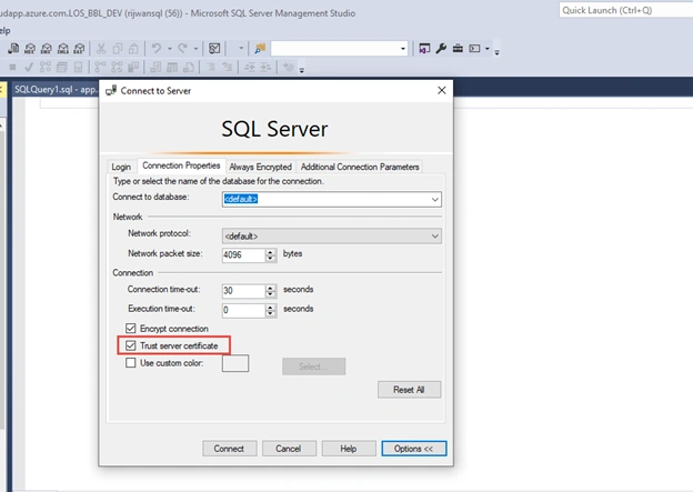Certificate Issue While Connecting Azure Virtual Machine Database