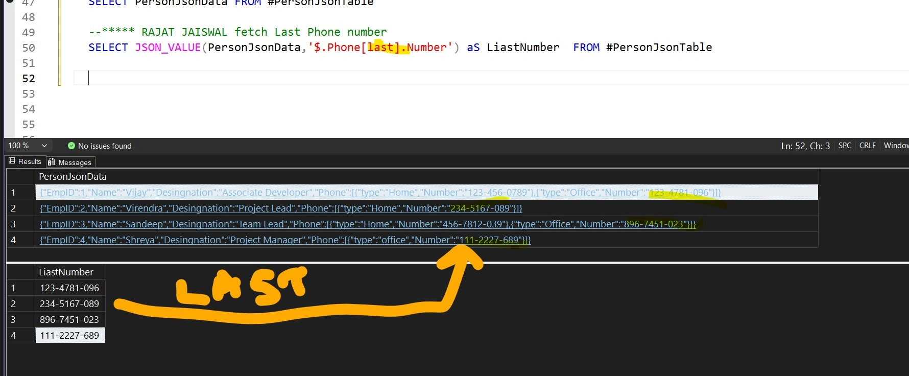 Indiandotnet_JSON_SELECT_LaST_Number