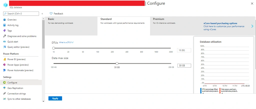 Change the Azure SQL Pricing tier using SQL query