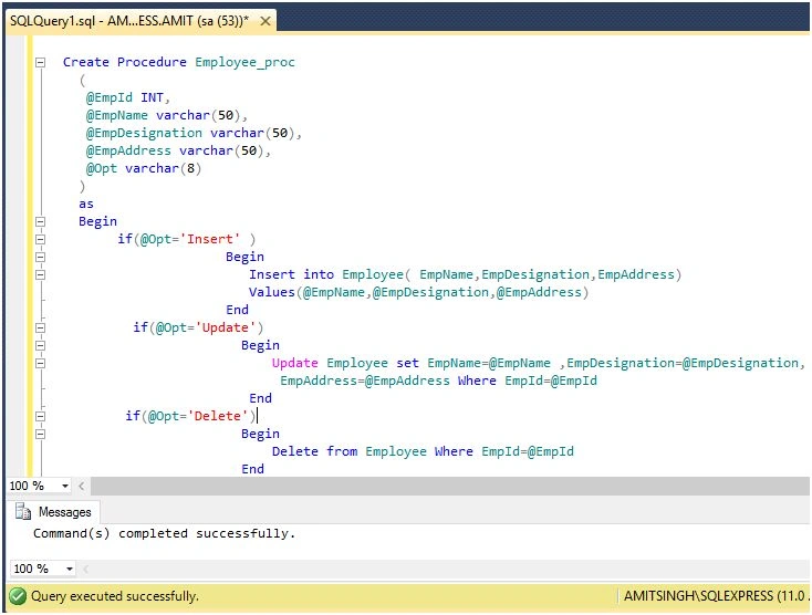Output of the query