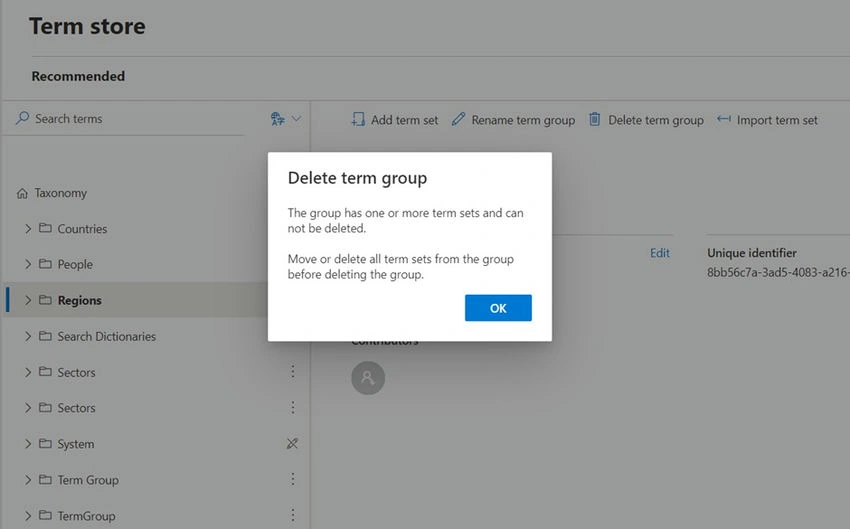 Delete term group