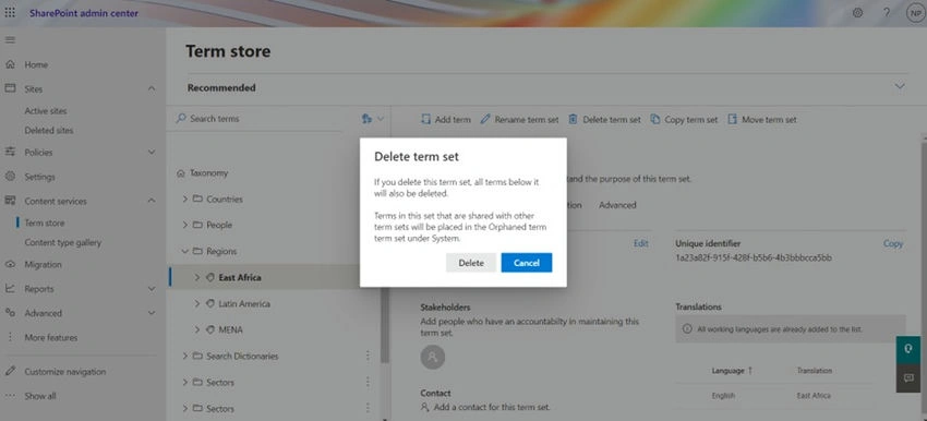 Delete term set