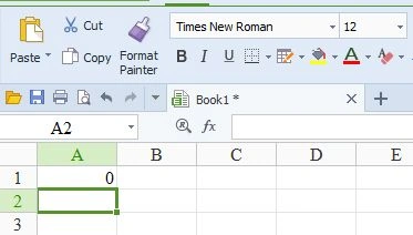 enter 0 in excel