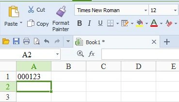 enter 0 in excel