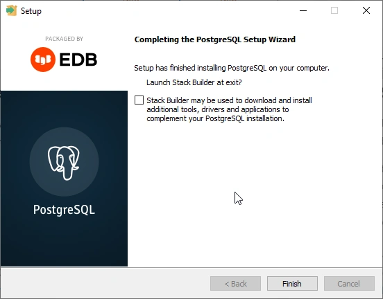 Completing the PostgreSQL Setup Wizard