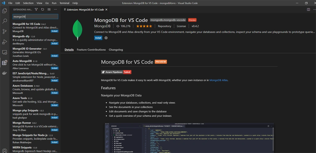 Mongodb with vs code