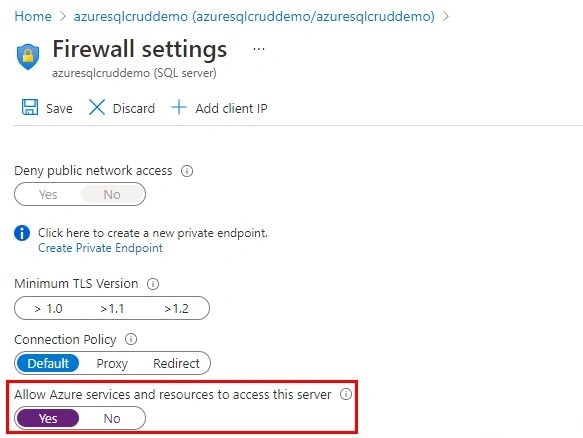 Azure App service API error while accessing Azure SQL data through ent