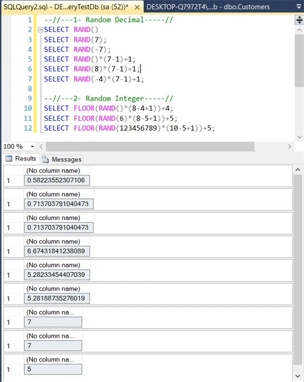 RAND Function In SQL