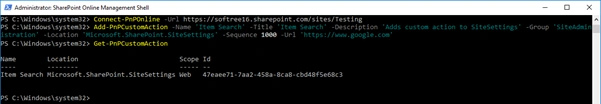 Add And Remove Custom Action Using PnP PowerShell