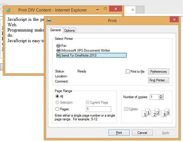 print dialog