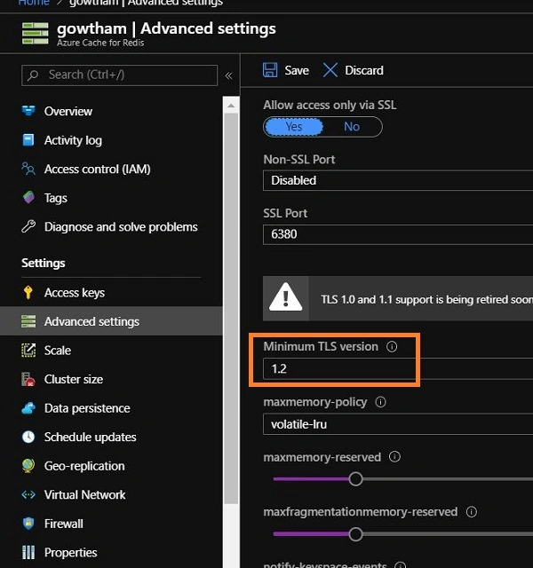TLS 1.2 Upgrade In Azure Redis Cache Server