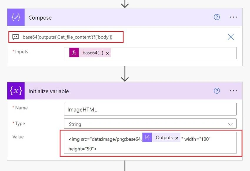 Embed logo/image as content in an email in PowerAutomate