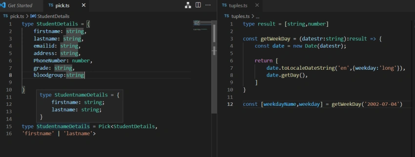 Typescript - Usage of Pick and tuple Keywords