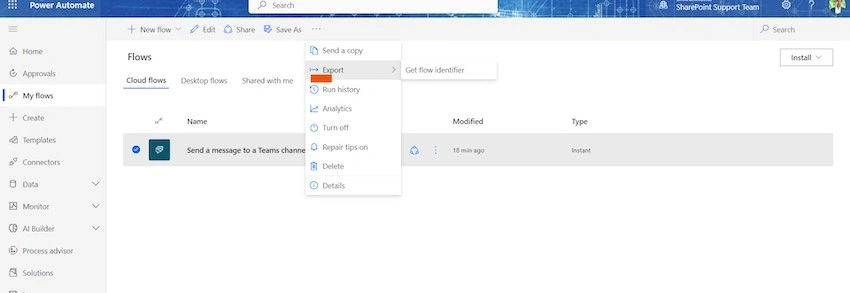 Export Power Automate Flows from One Environment to Another