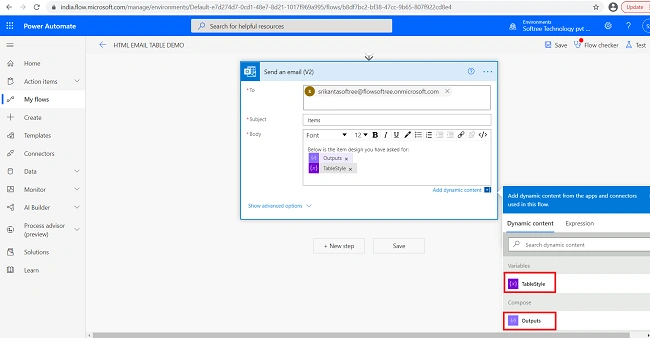 Create A Style HTML Table In An Email Using Power Automate