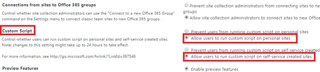 SharePoint Online Allow Custom Scripts