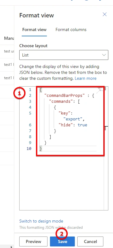 hide the export to Excel button from the list view