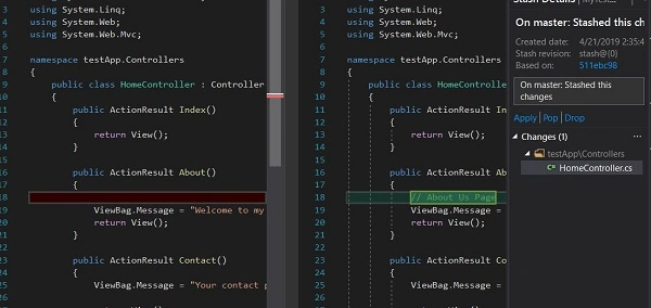 Stash in Git using Visual Studio 2019