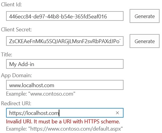 Redirect URI field