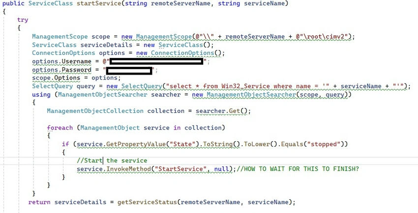 Code to start