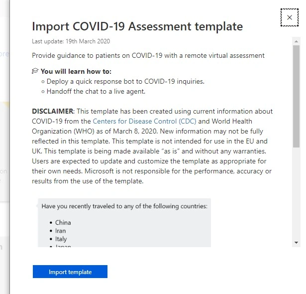 COVID-19 Assessment BoT Development And Deployment