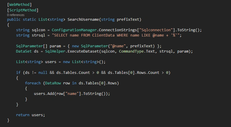  Backend Method (C#)