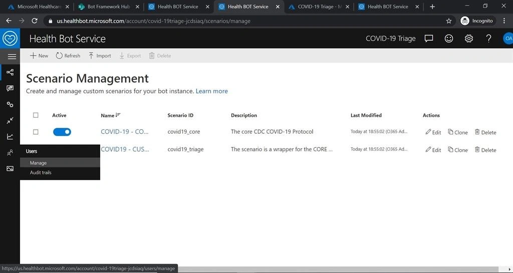 COVID-19 Triage BoT Development And Deployment