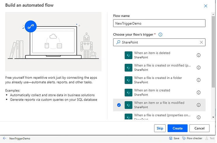 When An Item Or File Is Modified Trigger For SharePoint Connector