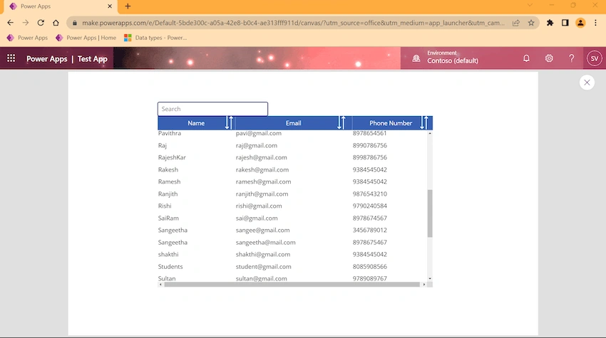 Power Apps - SortByColumns & Search using Data Table