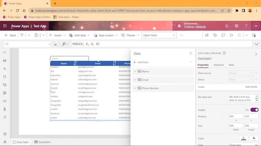 Power Apps - SortByColumns & Search using Data Table