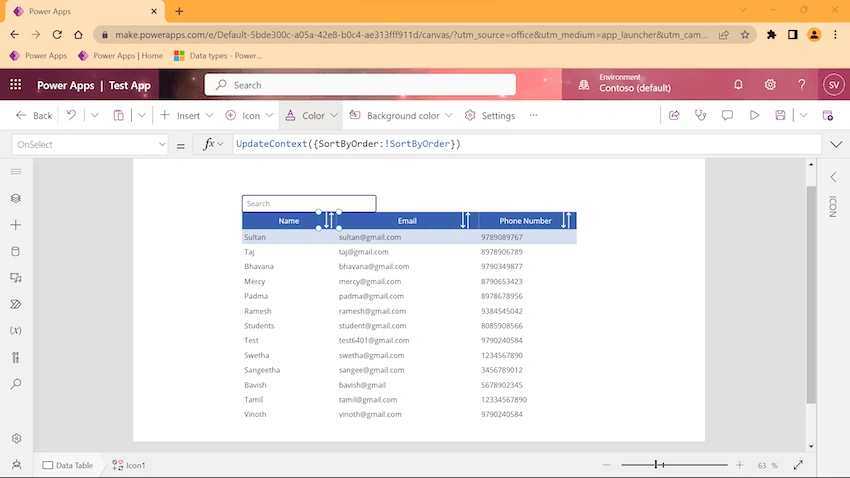 Power Apps - SortByColumns & Search using Data Table