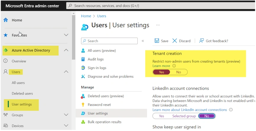 Prevent Users from creating Azure AD tenant