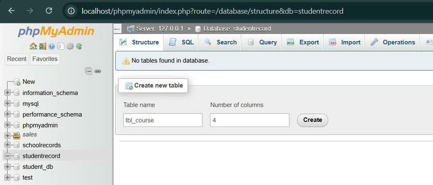 Created database