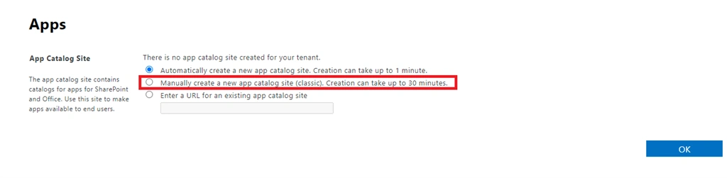 Create An App Catalog Site In SharePoint Online