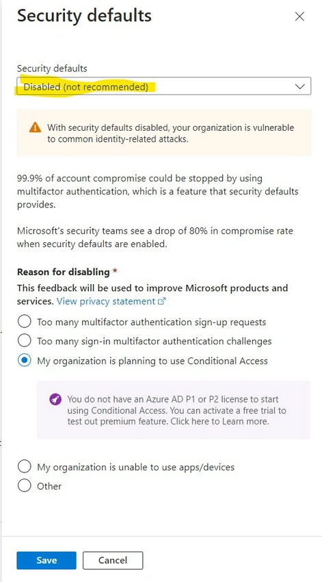 Security defaults