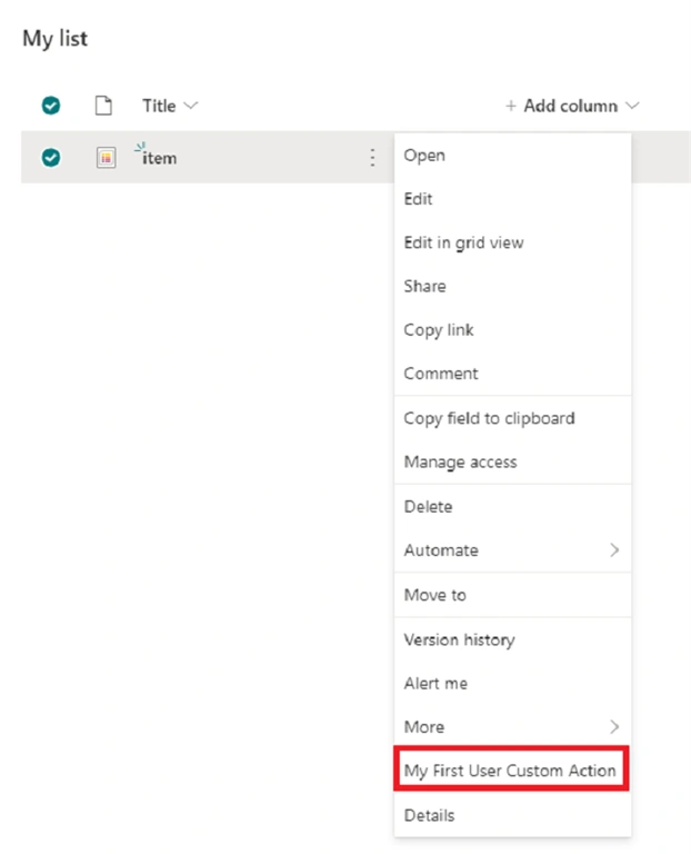 Add, Update, And Remove User Custom Action For List And Library Items U
