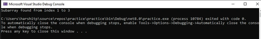 Subarray in C#