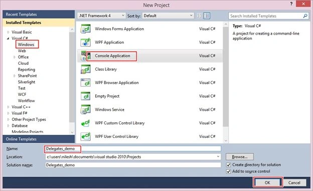 Program of delegates in Console