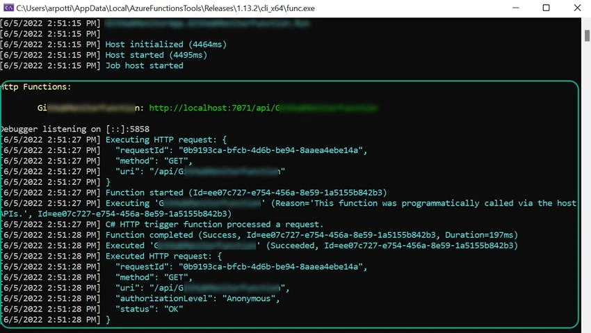 Error while running Azure Function