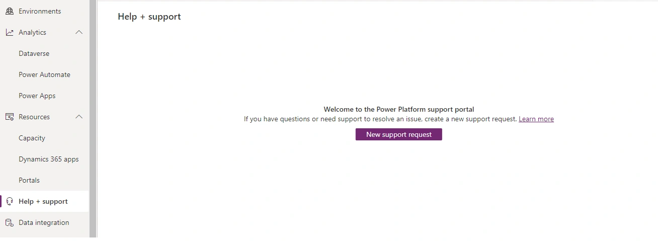 Help + Support In Power Platform Admin Center